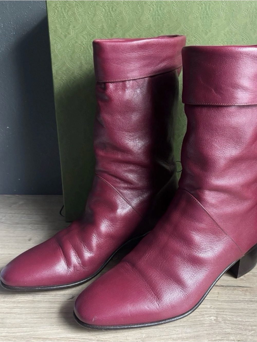 Gucci Woman’s Mid Heeled Leather Boots Maroon Sz 12